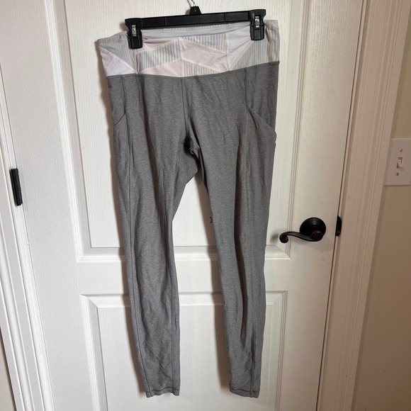 Lululemon Women Mid Rise Full Length Run Train Leggings Hip Pockets Size Gray 10 - Picture 1 of 7
